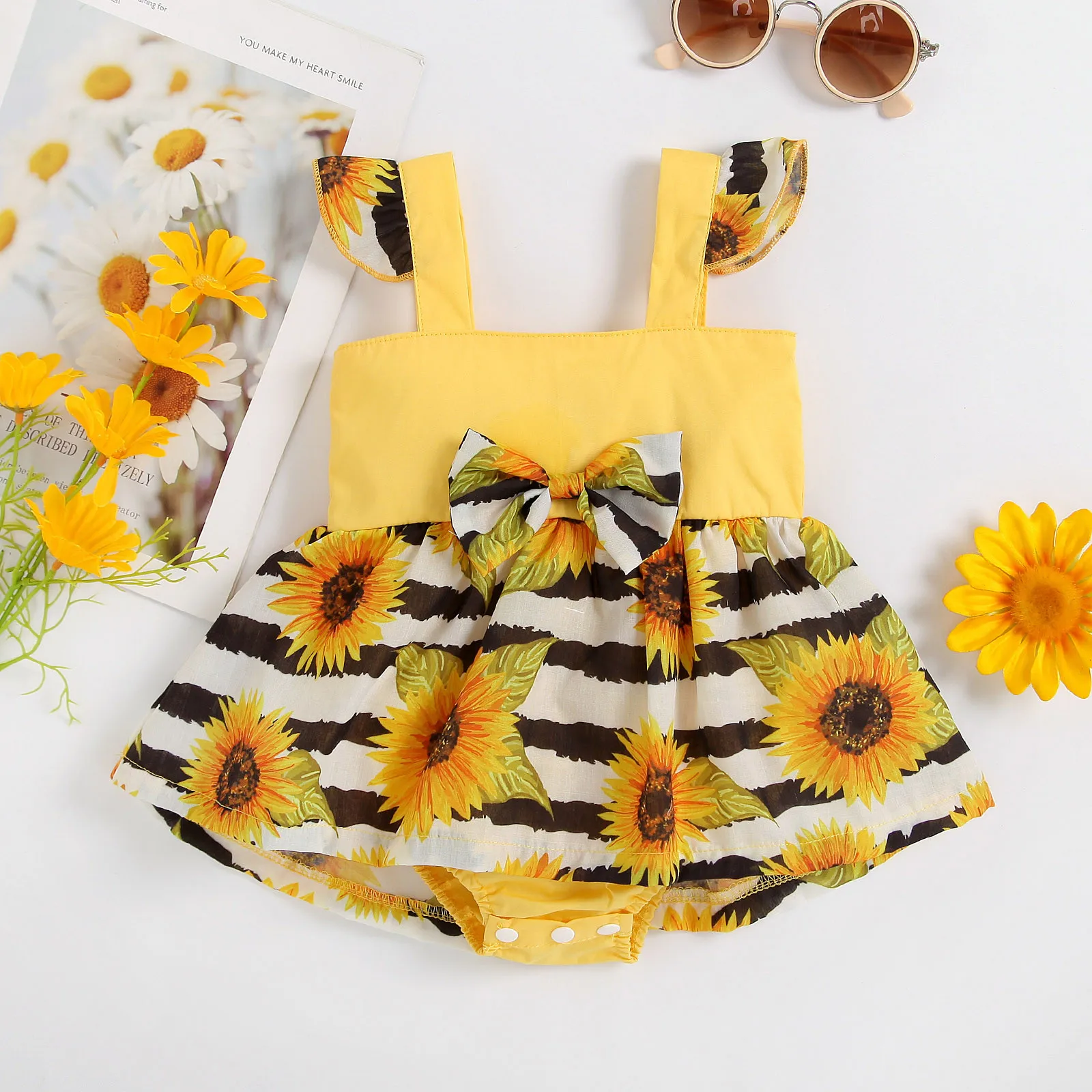 

Детский пляжный топ для девочек, с подсолнухами и рукавами-подвесками