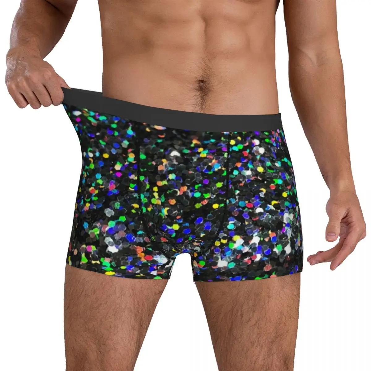 

Multicolor Sparkle Underwear Black Glitter Print Men's Boxer Brief Classic Trunk Trenky Printed Plus Size Underpants