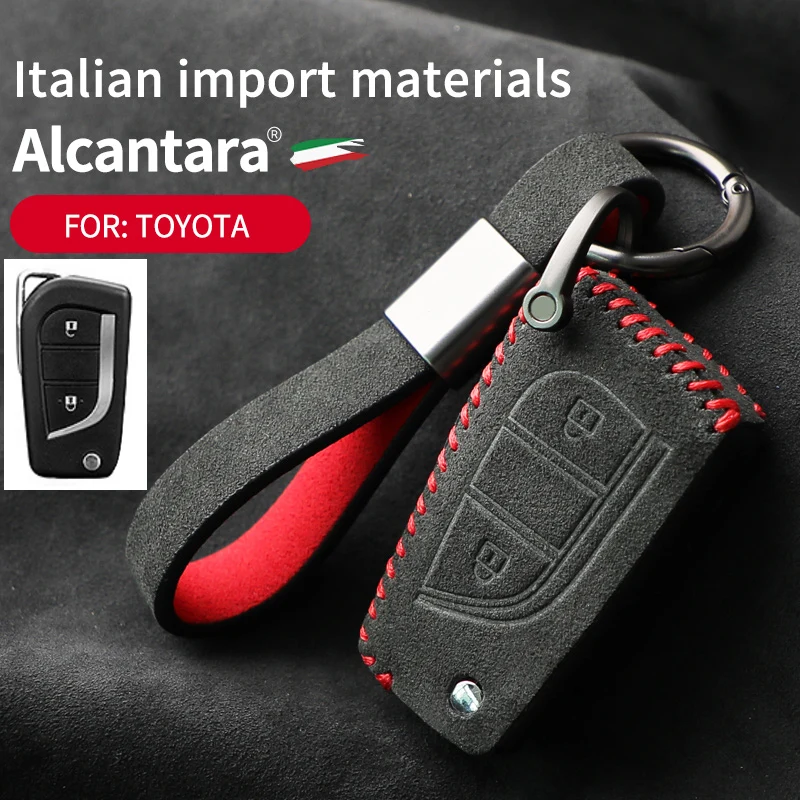 

Alcantara Suede Folding Key Case Cover for Toyota Rav 4 Auris Corolla Avensis Verso Yaris Aygo Scion TC IM 2015 2016 2 Buttons
