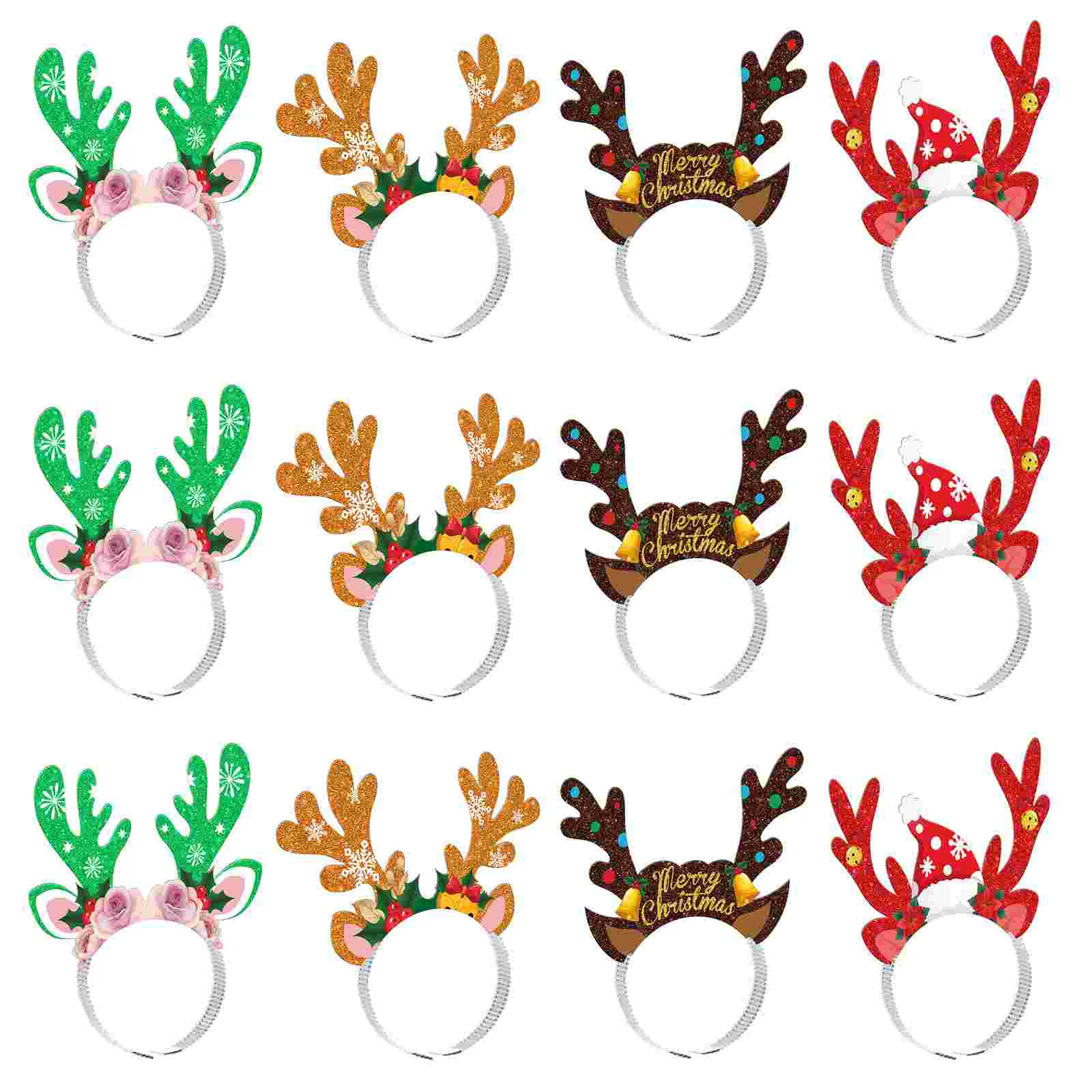 

Santa Hat Merry Christmas Headbands Hair Ties Kids Reindeer Antlers Toddler Rubber