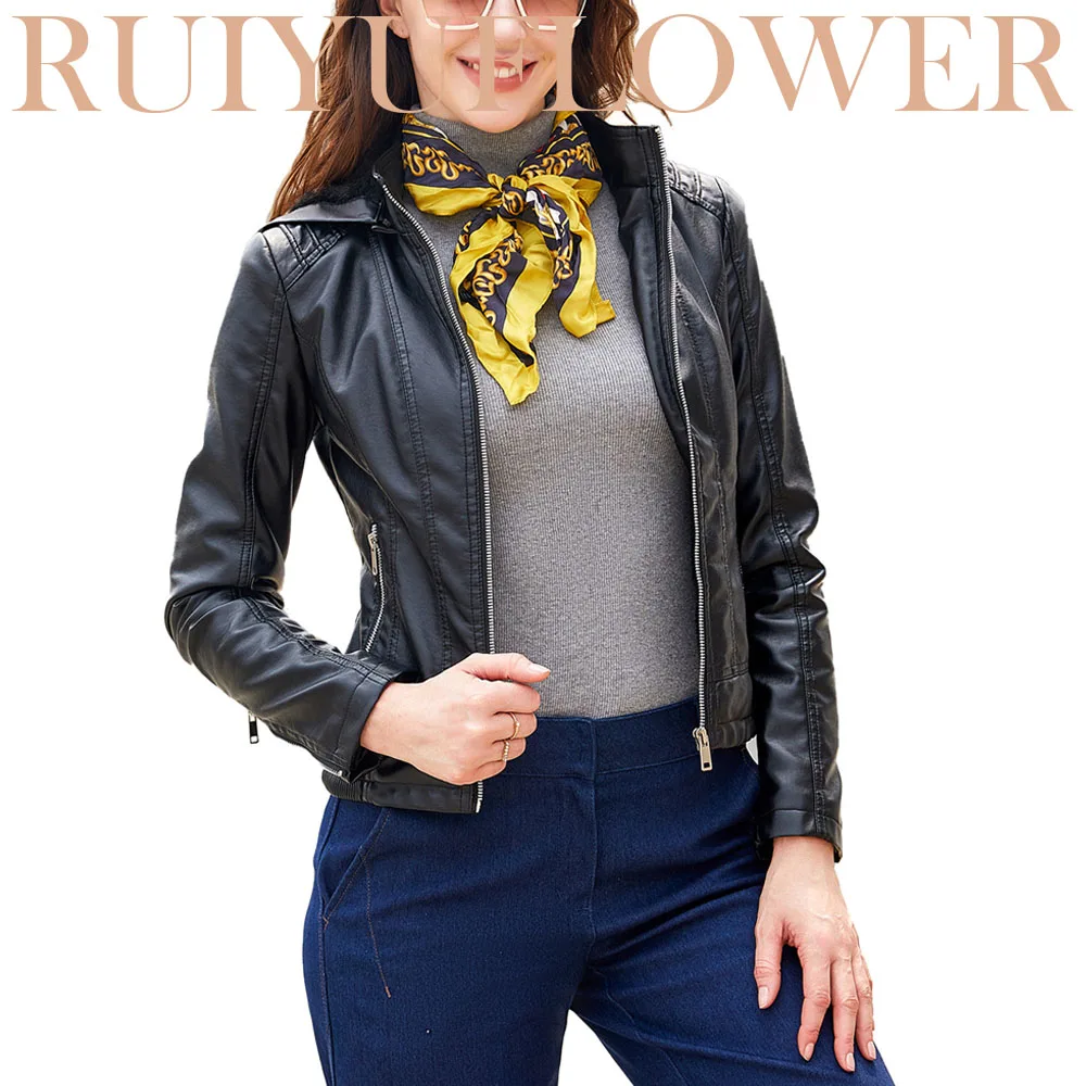 

Autumn Winter Lady Plus Velvet Warm Hooded Two Piece Slim Removable Hat Collar PU Jacket Faux Leather Tops Women Clothing Motorc