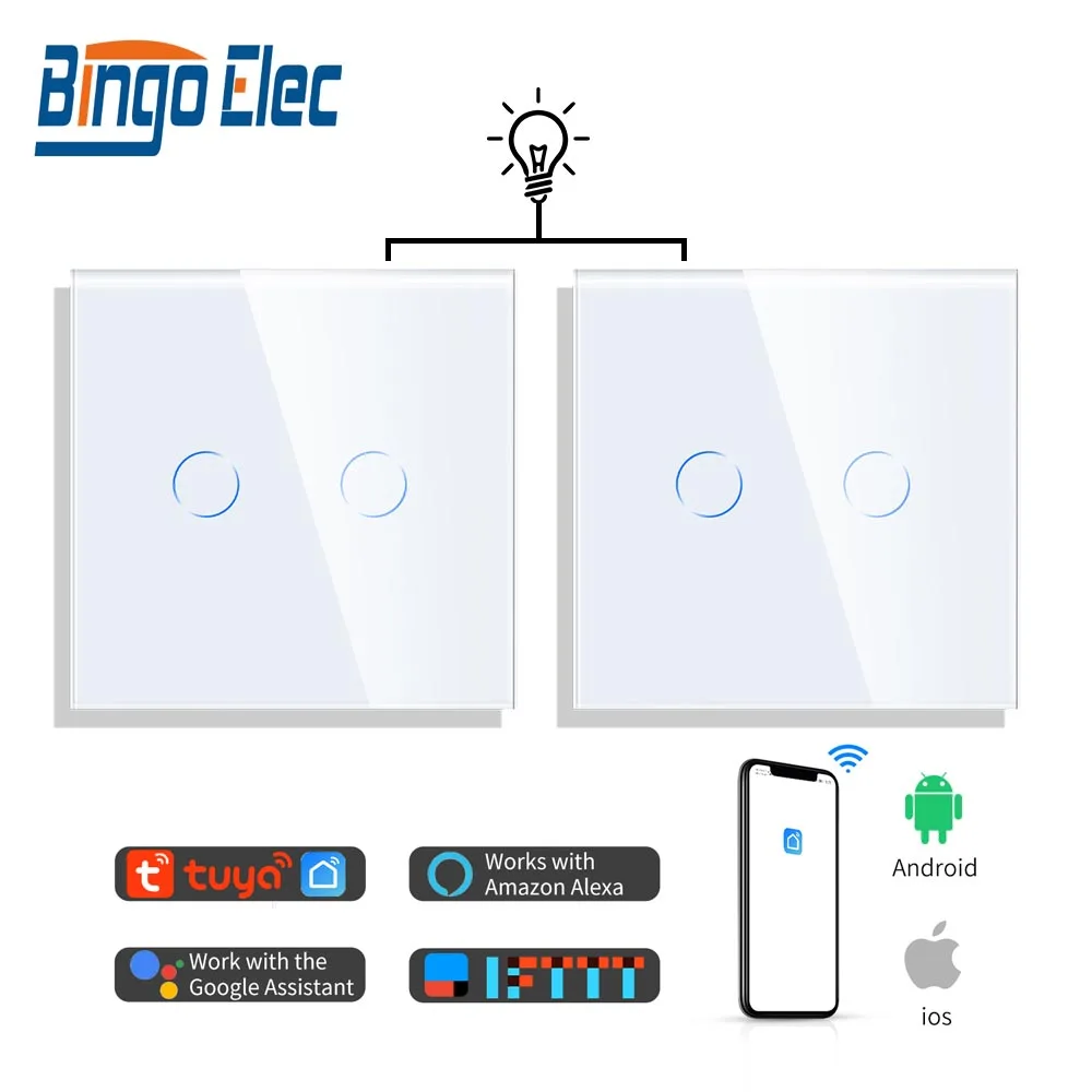 

Переключатель света Bingoelec сенсорный с поддержкой Wi-Fi, 1/2/3 режимов работы