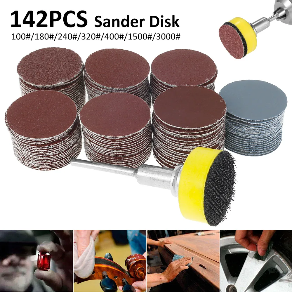 

142pcs 1 Inch Sanding Discs Set 100/180/240/320/400/1500/3000 Grain Quick Change Sanding Disc Pads Angle Grinder Accessories