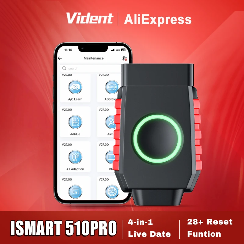 

Автомобильный сканер OBD2 VIDENT iSmartDiag 510PRO для iOS и Android, всесистемный автомобильный диагностический инструмент, 28 сбросов CAN FD 510 pro, считыватель кодов