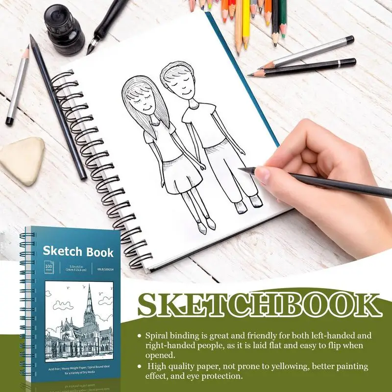 Спиральный альбом для набросков 100 листов рисования без кислоты бумага 5 5X8 дюйма
