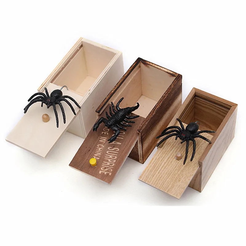 

Fashion New Box Wooden Prank Spider Hidden in Case Great Quality Prank-Wooden Scarebox Interesting Play Trick Joke Toys Gift