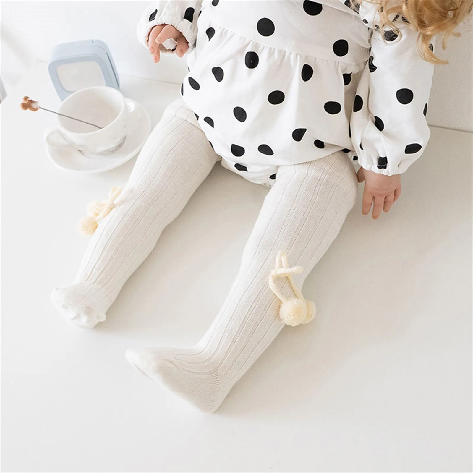 

EWODOS 0-24M Toddler Baby Girl Autumn Winter Ribbed Knit Tights Cute Pantyhose with Poms Stockings Stretch Leggings for Toddlers