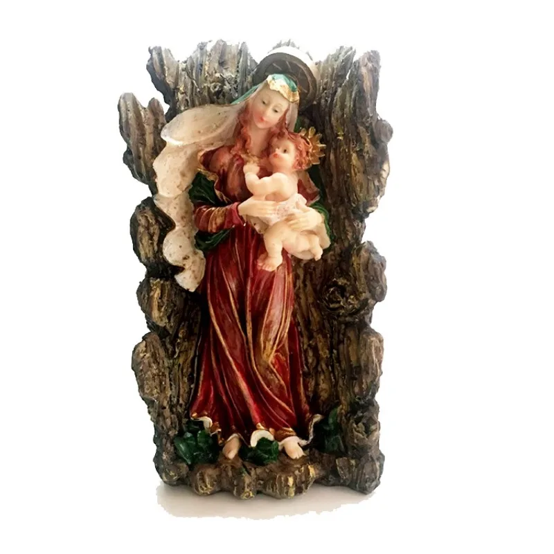 

Boutique Tree Stump Shaped Virgin Holding Jesus Sculpture Decorations