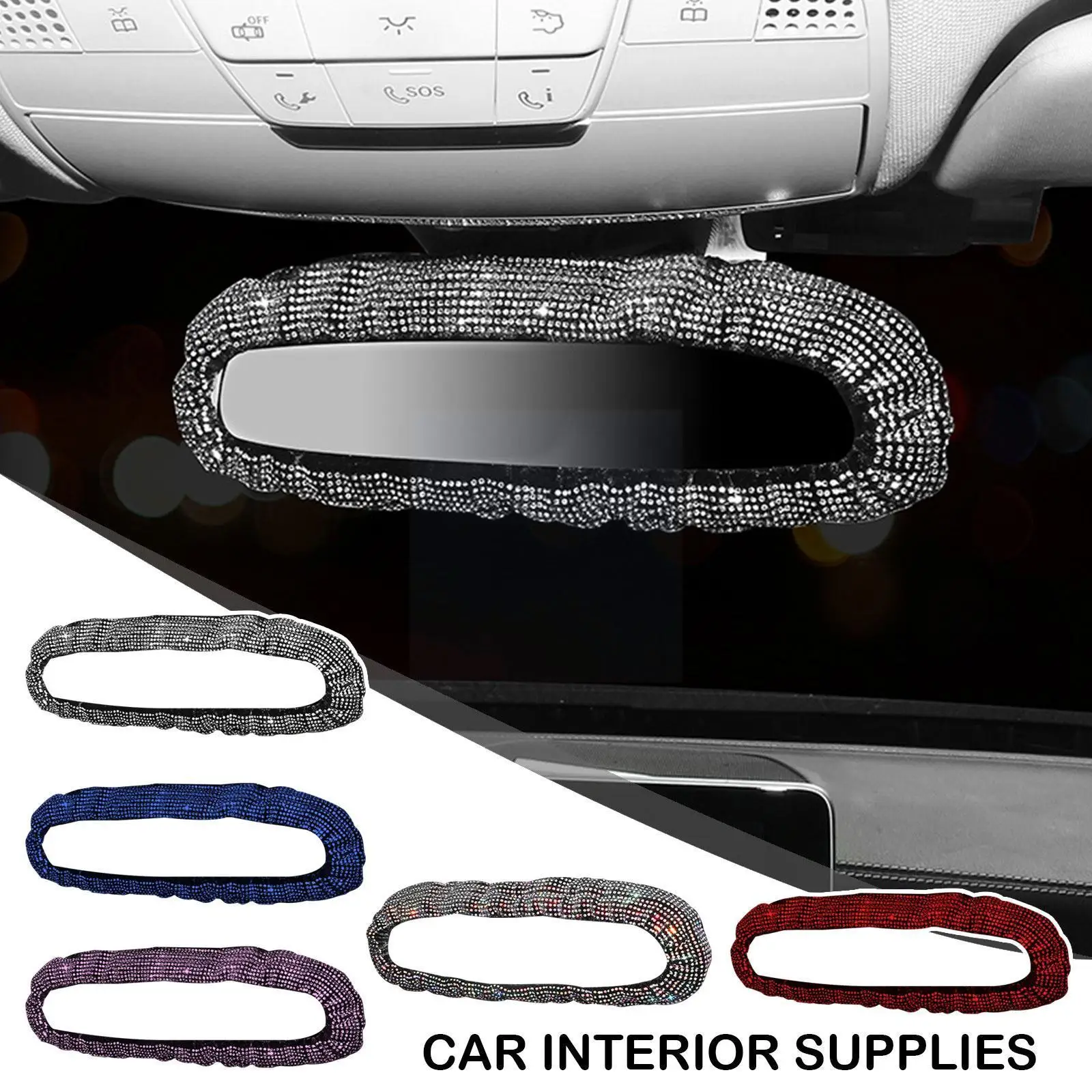 

Rhinestone Shiny Rearview Mirror Decor Car Interior Accessories For Women Bling Rhinestone Rear View Mirror Crystal Diamond