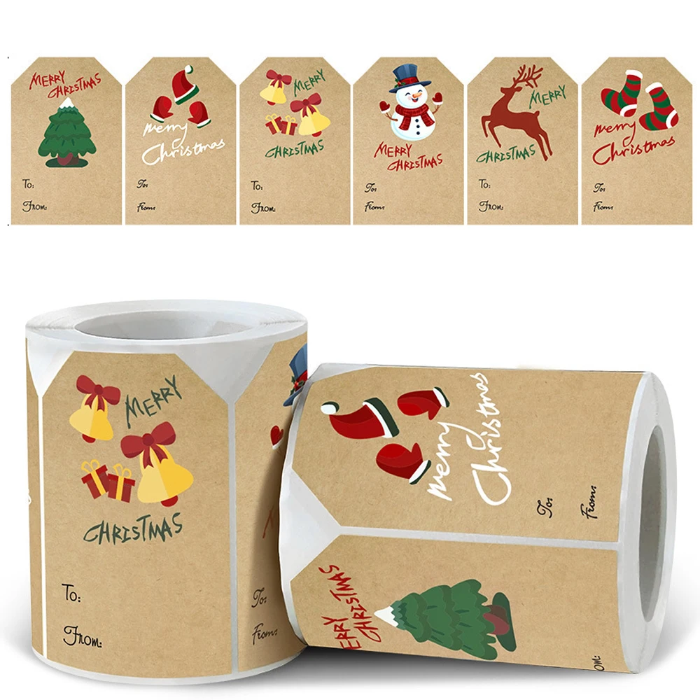

50-250pcs Christmas Kraft Stickers Pegatinas Navidad Regali Natale Sticker for Kids Gift Closing Decoration Autocollant Noel