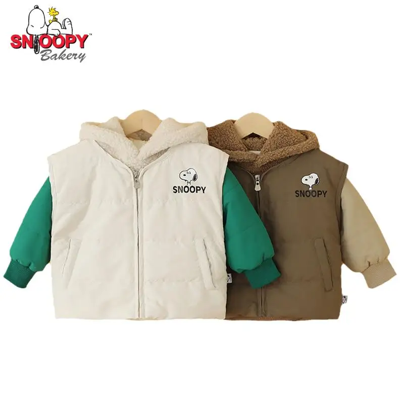 

Snoopy Children's Thickened Hooded Jacket Boys Girls Autumn Winter Keep Warm Wool Coat Children Cartoon 2 Pcs Set Clothing Top