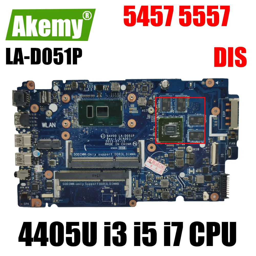 

CN-02XPMY 042VN5 For Dell Inspiron 5557 5457 laptop motherboard BAV00 LA-D051P w/ 4405U i3 i5 i7 6th Gen CPU Notebook mainboard