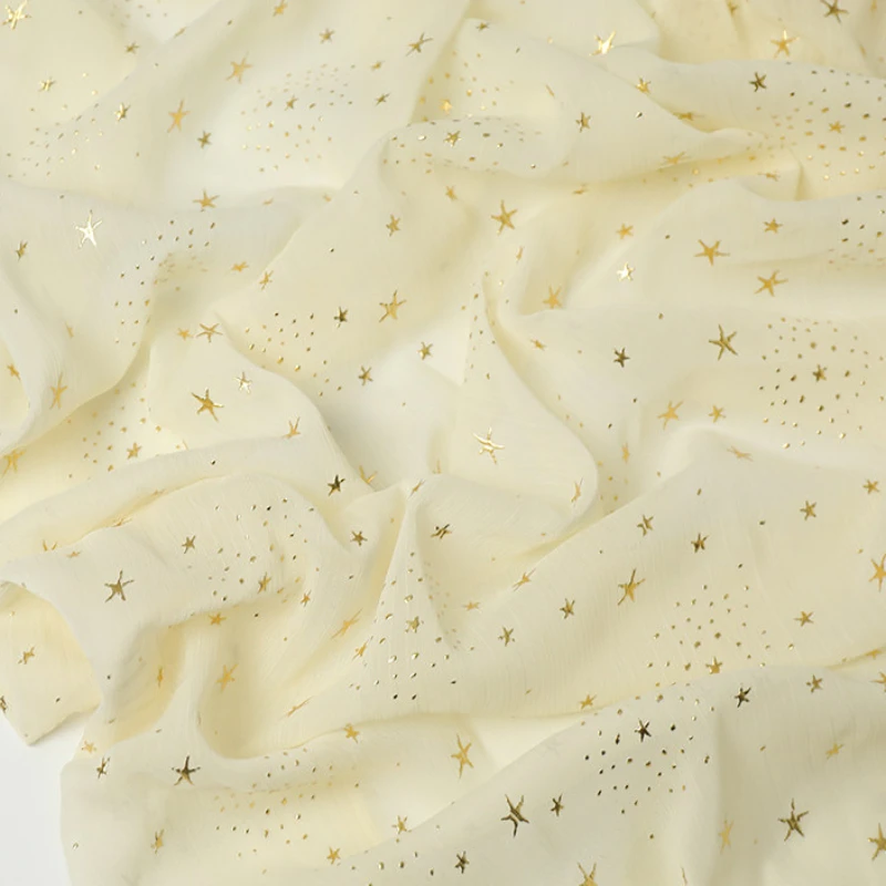 3/5/10m Lightweight Stars Pattern Bronzed Crepe Chiffon Fabric Cloth Material for Sewing Dress Blue White Pink Red By the Meter - купить по