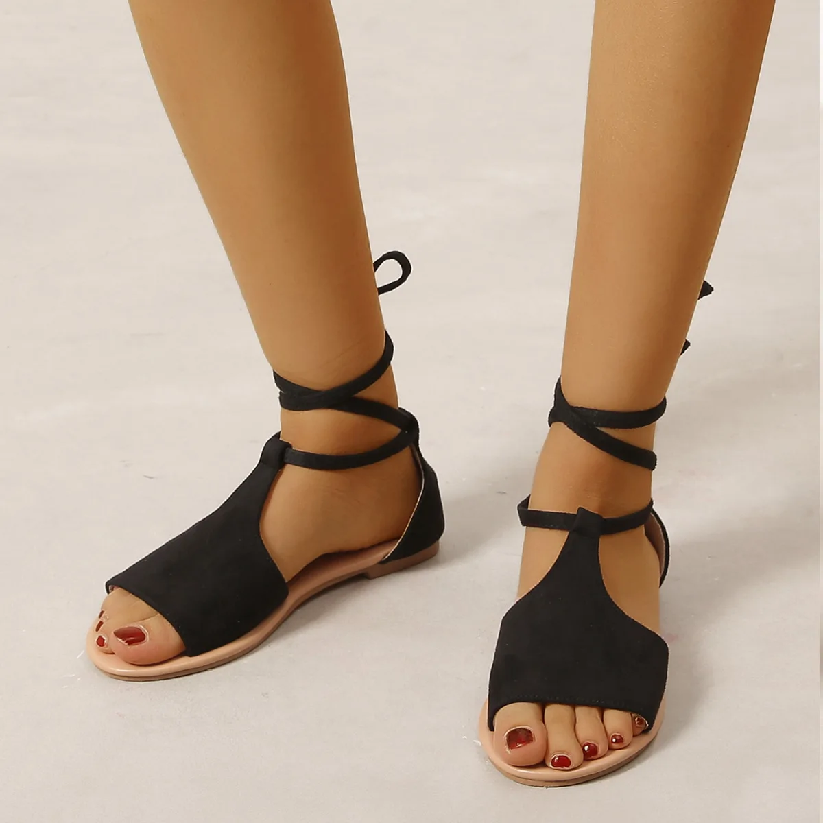 Europe 2022 New Summer Sandals Women Fashion Roman Flats Shoes Woman Ankle Strap Open Toe Shoes Plus Size 43 Sandals Female