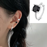 fake piercing ear clip sparkling black zircon earrings for womenpersonality layered double row diamonds reunion wedding jewelry