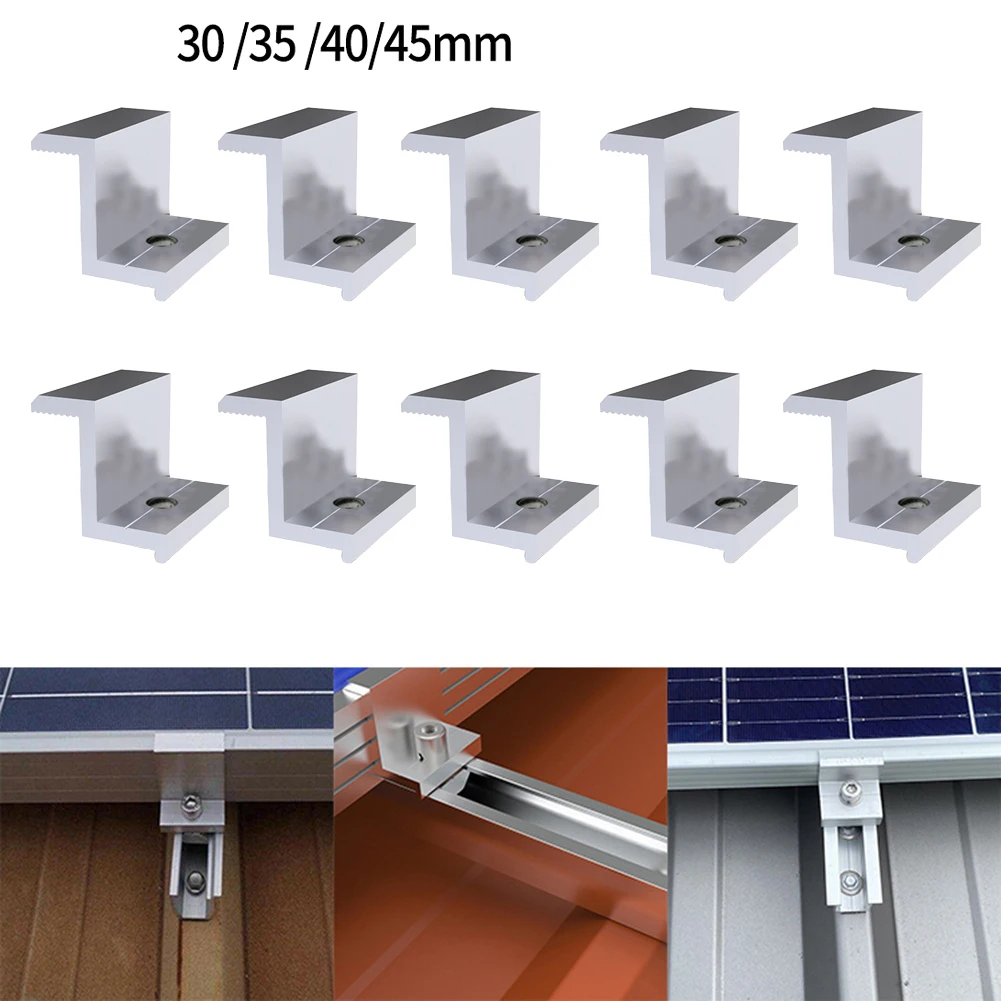 

10Pcs Solar Panel Mounting Brackets Photovoltaic Solar Panel Racking Mounts Accessories PV End Clamp Z Bracket Aluminum Alloy