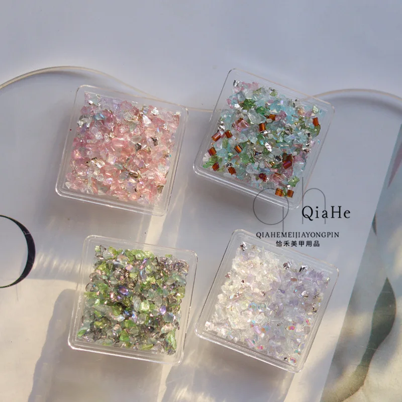 

New 1 Piece Boxed Polarized Glass Crystal Clear Crystal Gravel Nails Irregular Broken Diamond Ice Transparent Nail Art Drill