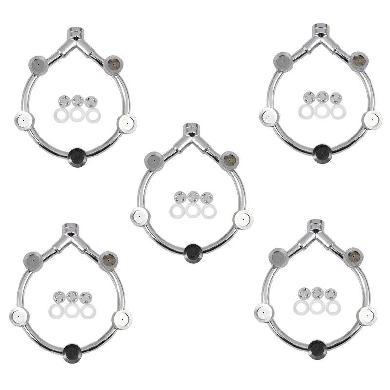 

5X Stainless Steel Fan Ring With 5 Nozzle Seats Sprayer Mist Fan Ring Water Sprayer Fine Fog Ring