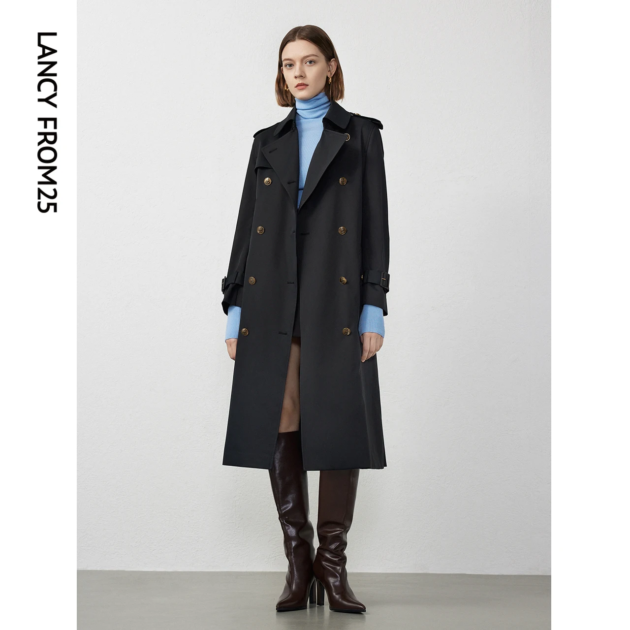 Longzi Retro French sle Mid-Length Outerwear Women 2024 Spring New Waist Hugging Shoulder Trench coat High-Grade Temperament