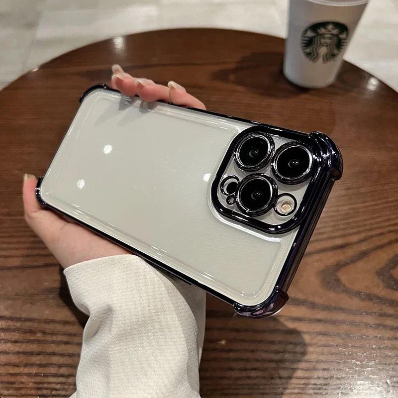 Прозрачный противоударный чехол с четырьмя углами для iPhone 16 15 14 13 12 11 Pro Max 7 8 Plus XR X