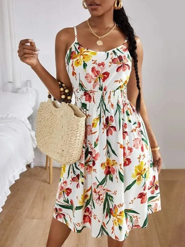 

WYWMY Summer Women's Sleeveless Dress Spaghetti Straps Casual Sling Princess Dress Floral Print Elegant Dresses For Women 2022