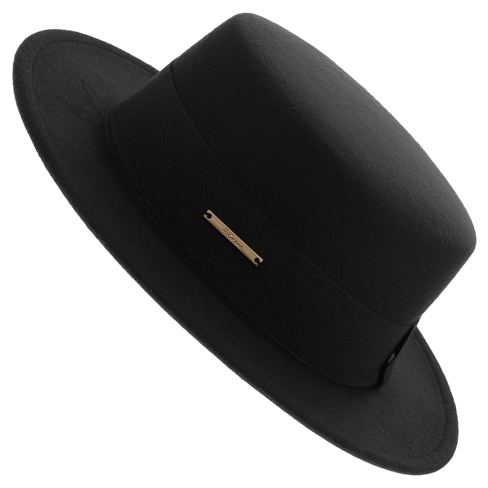 Woolen Hat Mens Black Flat Top Wide Brim Porkpie Fedora for Women Cap Boater Polyester Men's Bowler Miss Hats