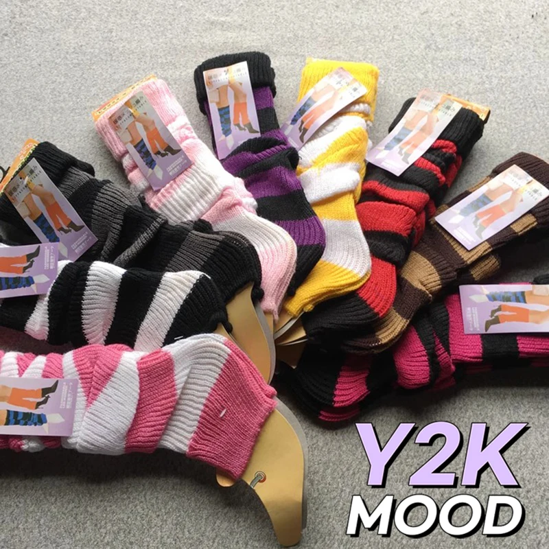 

Женские готические полосатые гетры Y2K, длинные носки в стиле "Лолита", вязаные леггинсы, японские сладкие зимние носки, милые гетры до лодыжки