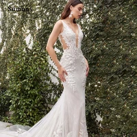exquisite appliques maxi wedding dress plunging v neck sleeveless back zipper women formal porm cathederal bride gown gelinlik