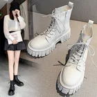 Белые женские ботильоны Doc Martens, новинка 2022, повседневные ботинки на толстой подошве в британском стиле, с ремешками, модные ботинки средней длины на высоком каблуке