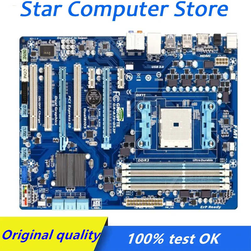 

Для Gigabyte GA-A75-DS3P компьютера USB3.0 SATAII материнская плата FM1 DDR3 A75 SATA3 настольная материнская плата Б/у