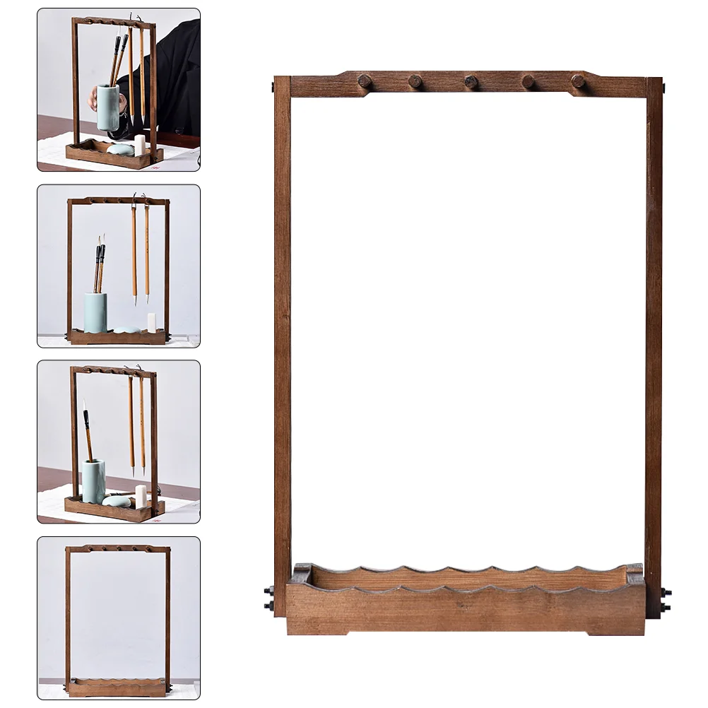 

Wooden Hangers Clothes Penholder Practical Multifunctional Rack Office Supply Ink Brush Desktop Decor Student Use