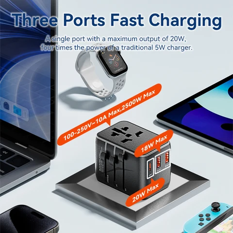 Vention универсальный адаптер для путешествий 20 Вт 3 порта