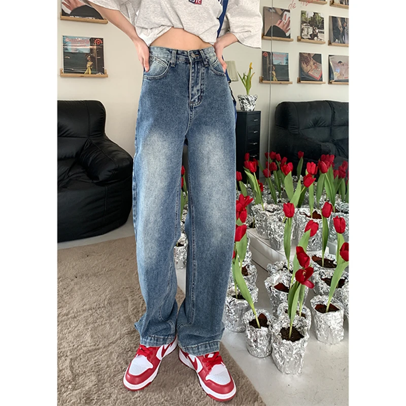 Plus Size High Waist Women's Jeans Wide Leg Baggy Chic Design Denim Pants Streetwear Vintage 2022 Summer Straight Jean Trous