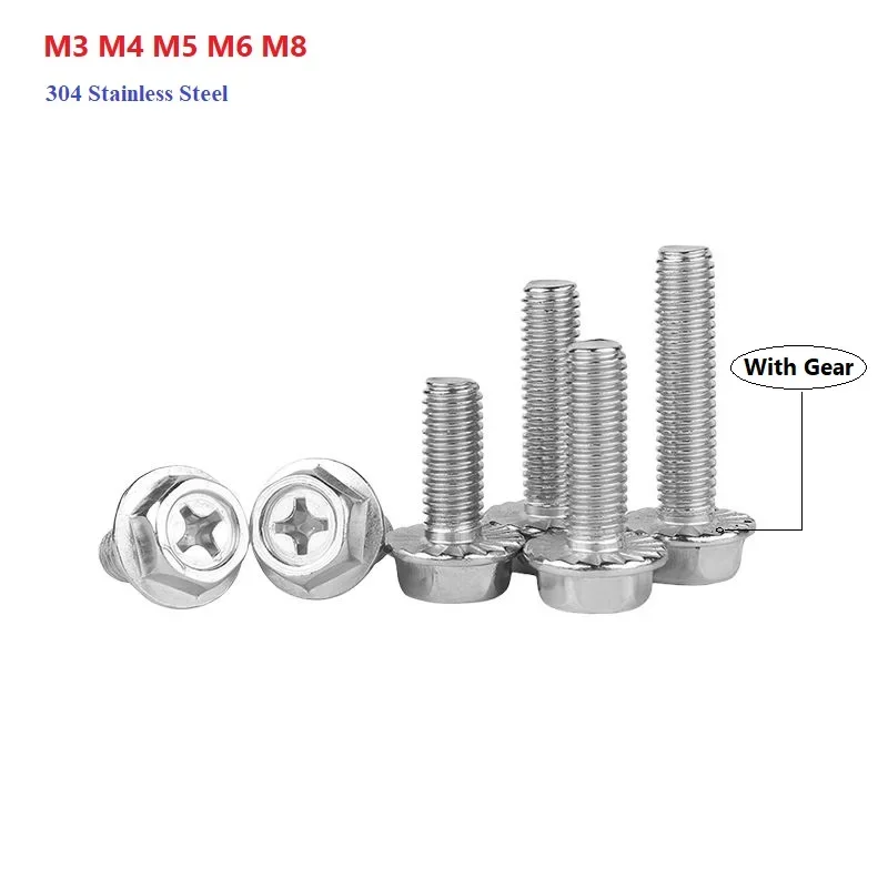 Фланцевый болт с крестообразным шлицем M3 M4 M5 M6 M8 Винты с крестообразным шлицем и шестигранной головкой Болты с шестигранной головкой из нержавеющей стали 304