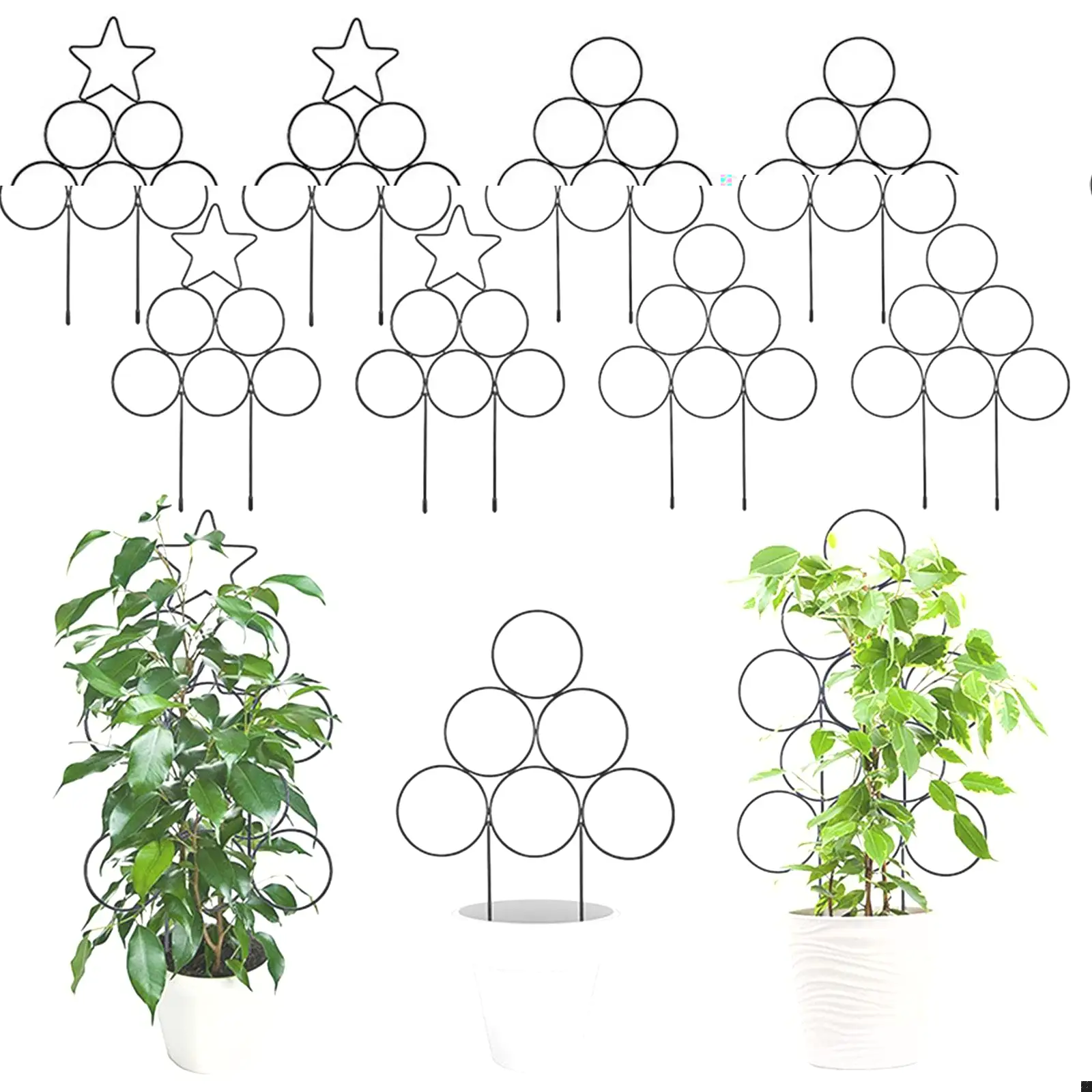 

4PCS Small Trellis For Potted Plants, Stackable House Plant Trellis W/ Cable Ties For Climbing Plants Indoor Gold Star Trellis