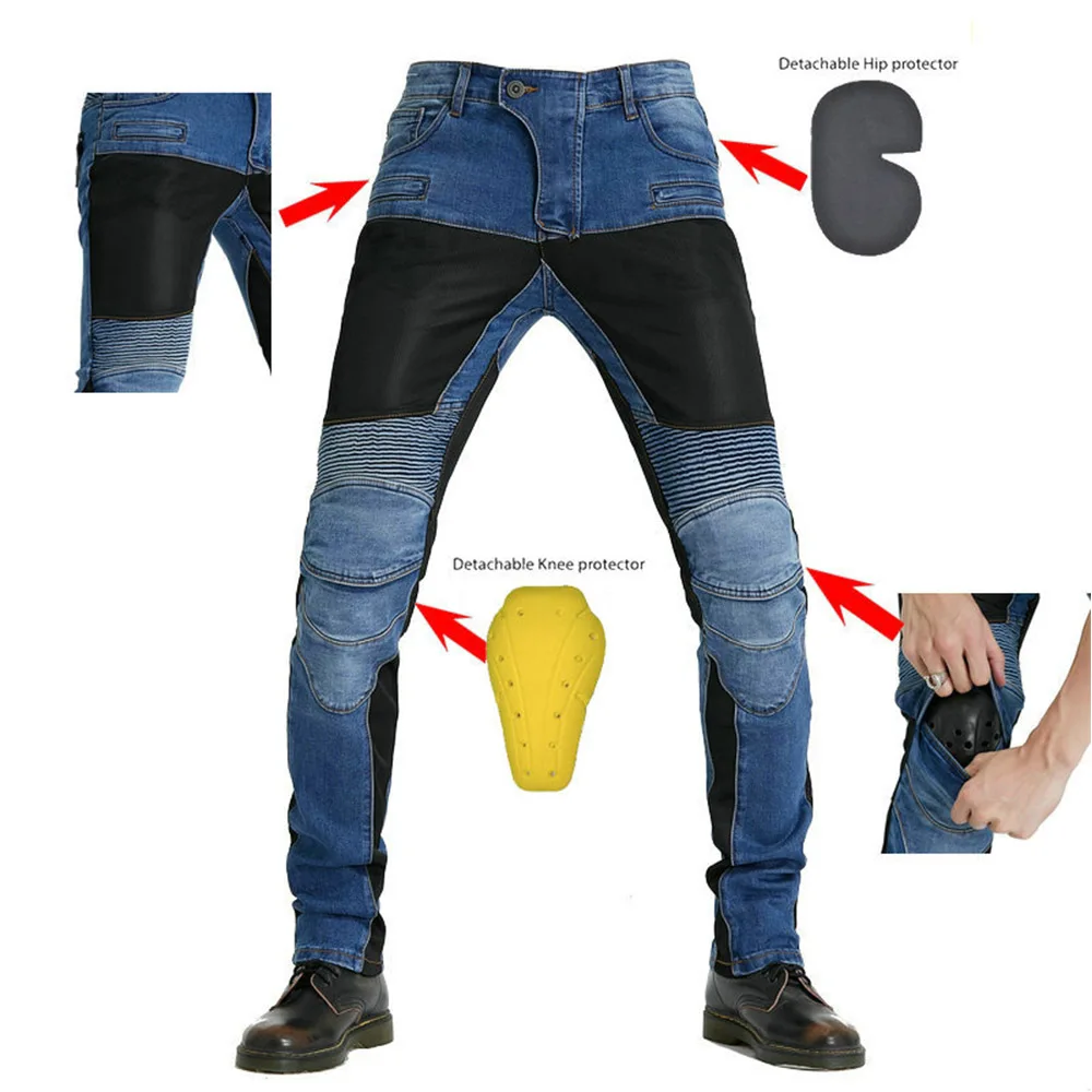 Men's Jeans Motorcycle Riding Jeans Summer Breathable Riding Pants Elastic Slim Racing Motorcycle Pants Anti-fall Pants