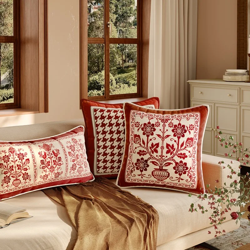 

Радостные подушки, красная бархатная подушка, Ранняя, теплая декоративная наволочка для дивана, праздничные украшения для дома