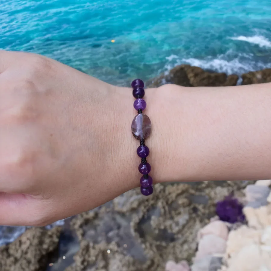 Тканый Женский Браслет В Стиле Бохо С Натуральными Тигровым Глазом Аметистными