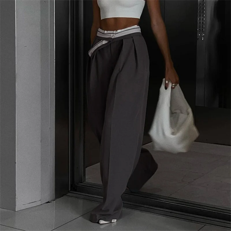 

2023 New Spring Autumn Fashion Office Women Pants Elegant Loose High Wasit Wide Leg Trousers Casual Pleated Pantalones Clothing