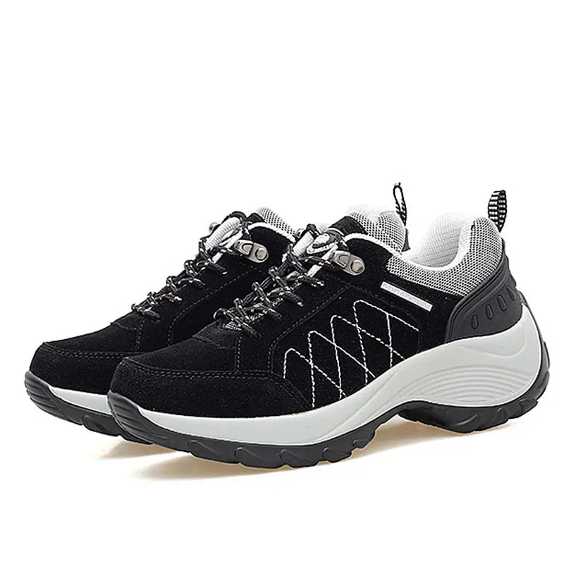 Women's sports shoes, casual lace up thick soled women's shoes, slope heels, anti slip running shoes, camping and hiking shoes