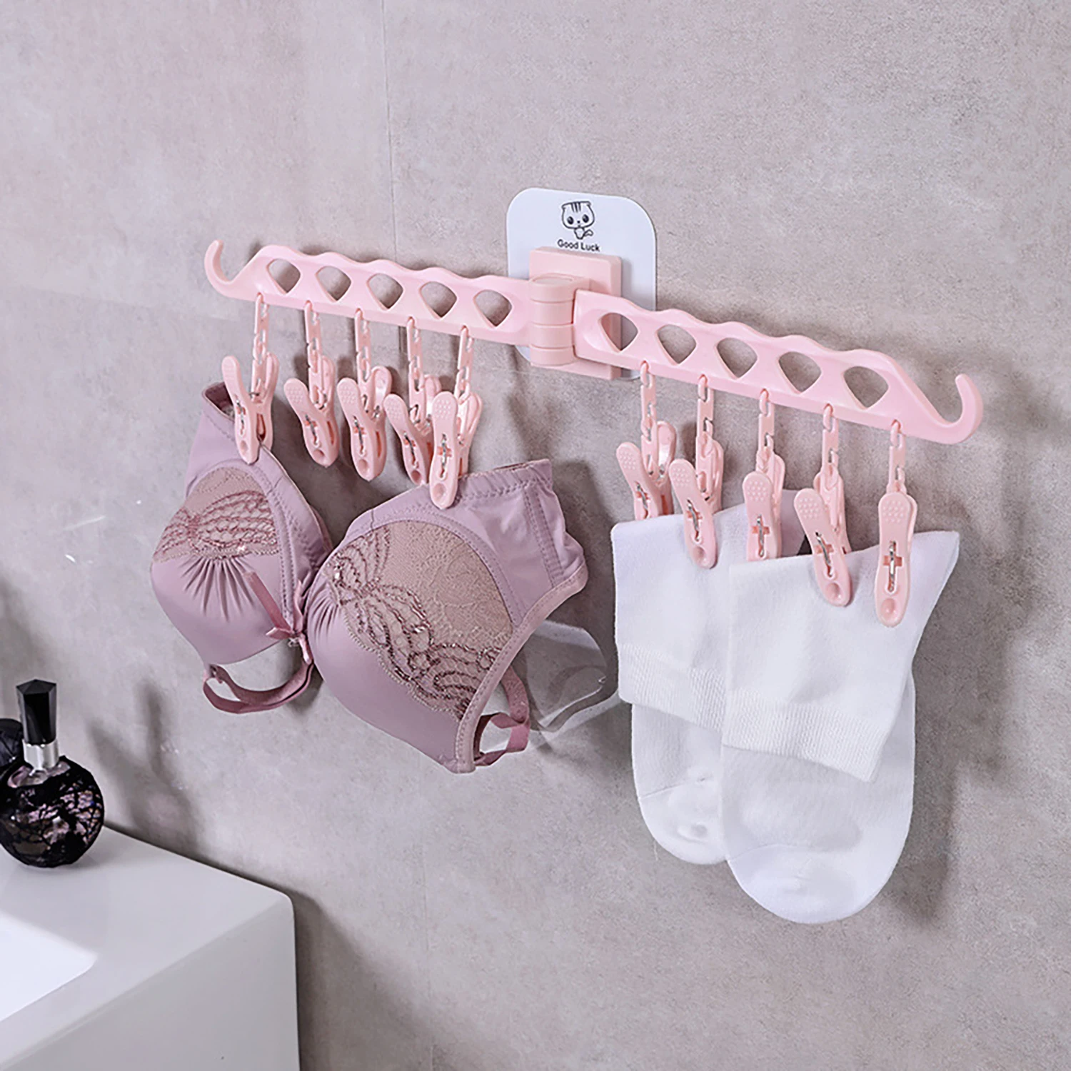 Rotatable Wall-Mounted Multi-Clip Clothes Hanger Plastic 10 Clips Windproof Clothespins Underwear Socks Clothespins Wall Drying