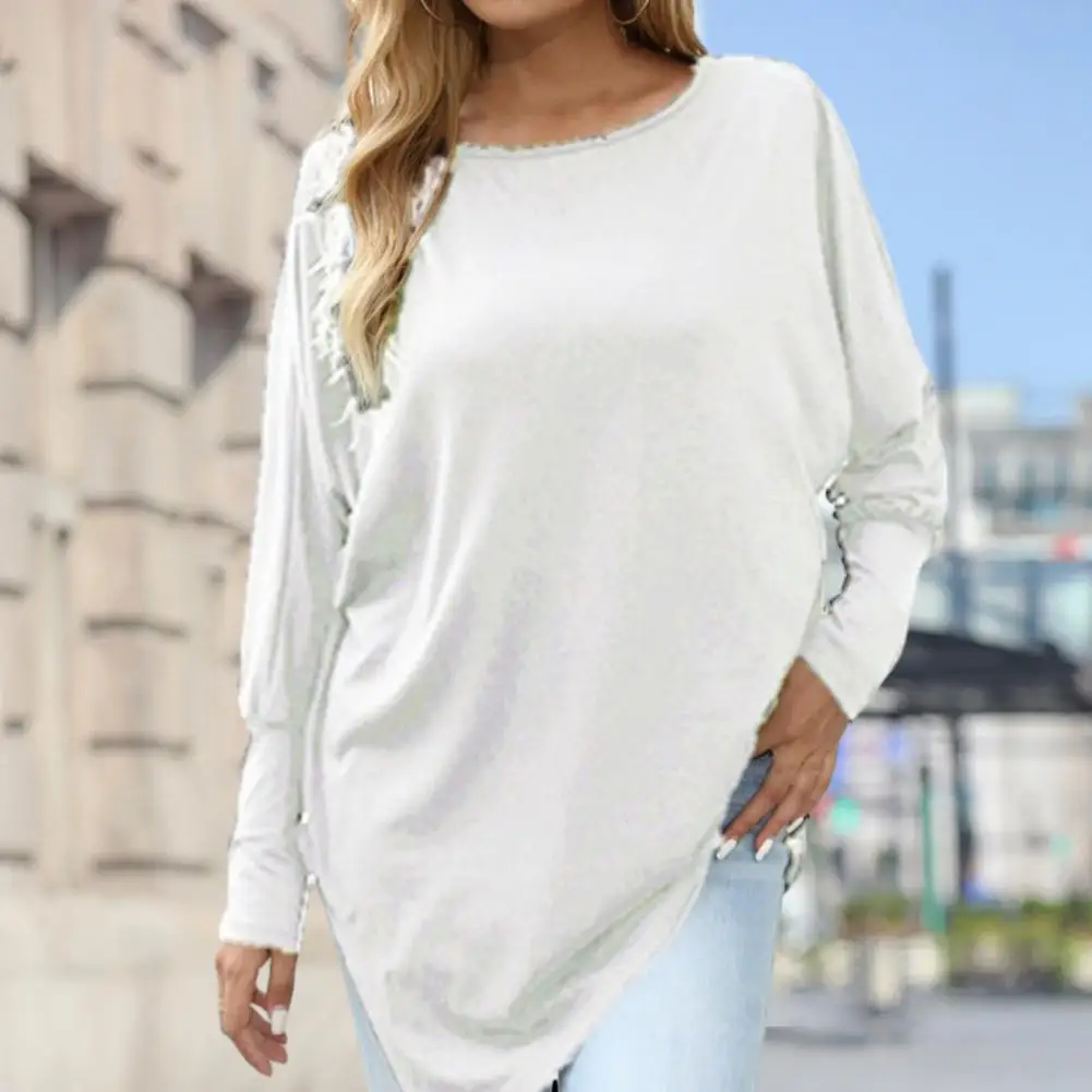 

Women Top Stylish Women's Irregular Hem Long Sleeve T-shirt Loose Fit Mid-length Tops for Casual Streetwear Fashion Mid-length