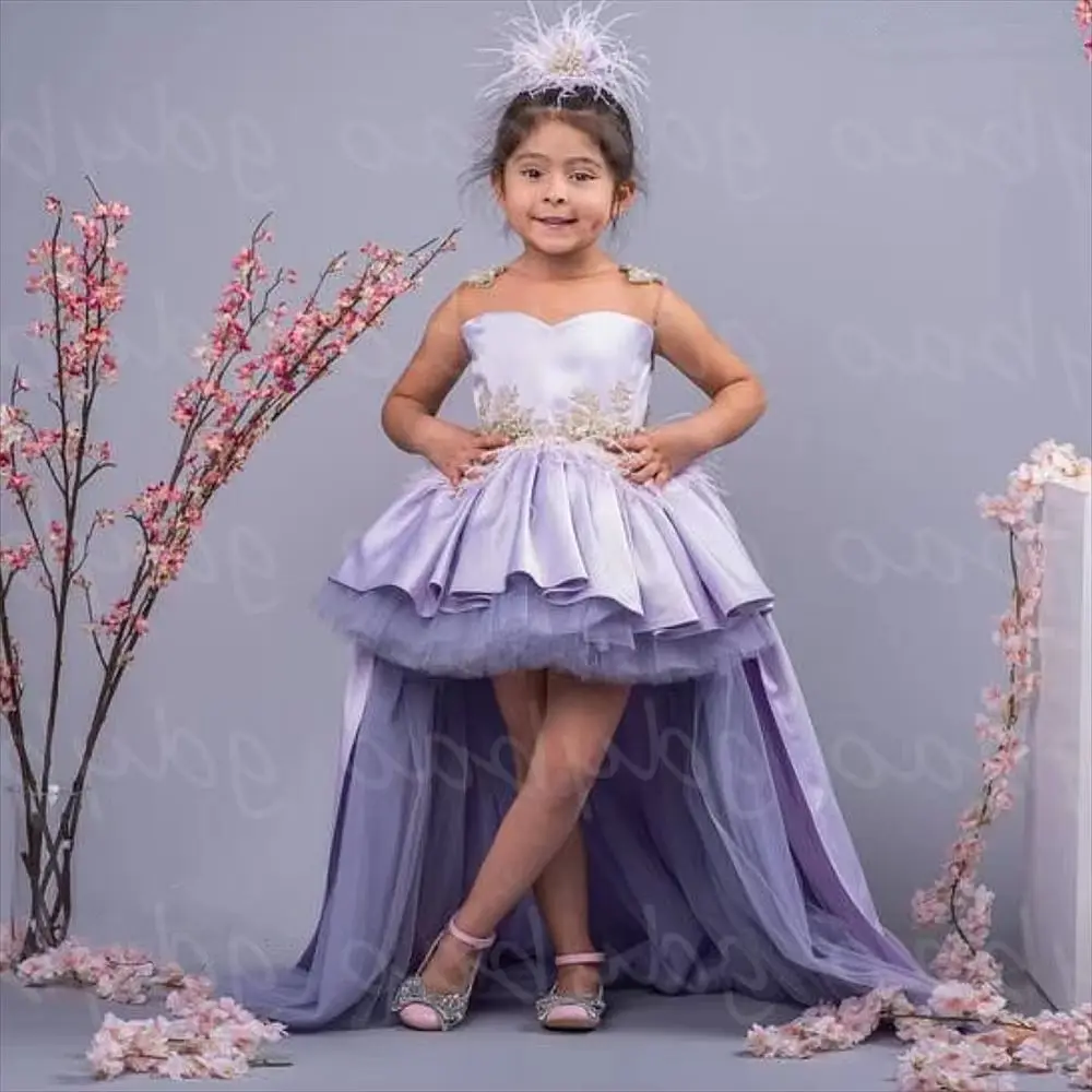 Flower Girl Dresses The Cute Satin Applique Sleeveless is Fluffy First Communion Birthday Ball Party Custom Gown