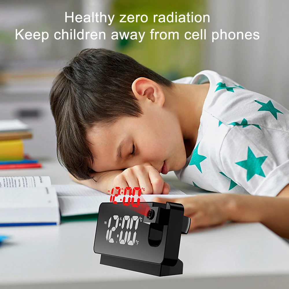 LED Digital Projection Alarm Clock with FM Electronic Radio Time Projector Bedroom Bedside Mute |