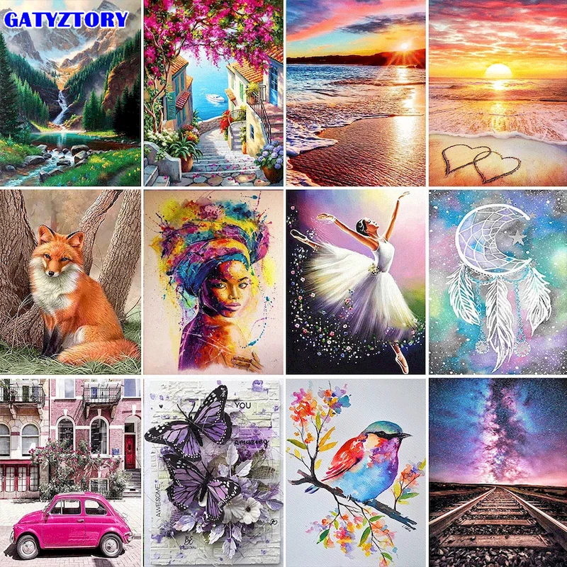 

GATYZTORY DIY Frame Painting By Numbers Landscap HandPainted Wall Art Unique Gift Picture Paint By Number For Living Room