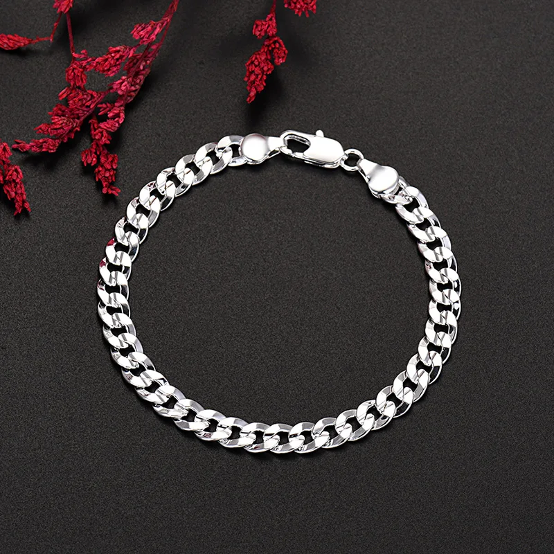 

New 925 Sterling Silver fine 7MM chain bracelets for women man fashion Accessories jewelry wedding party Christmas gifts
