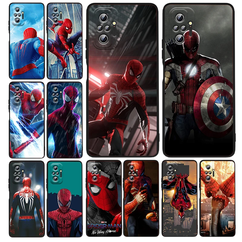 

Marvel Avengers Spiderman Phone Case For Xiaomi Redmi Note 11E 11S 11 11T 10 10S 9 9T 9S 8 8T Pro Plus 5G 7 5 Black Cover