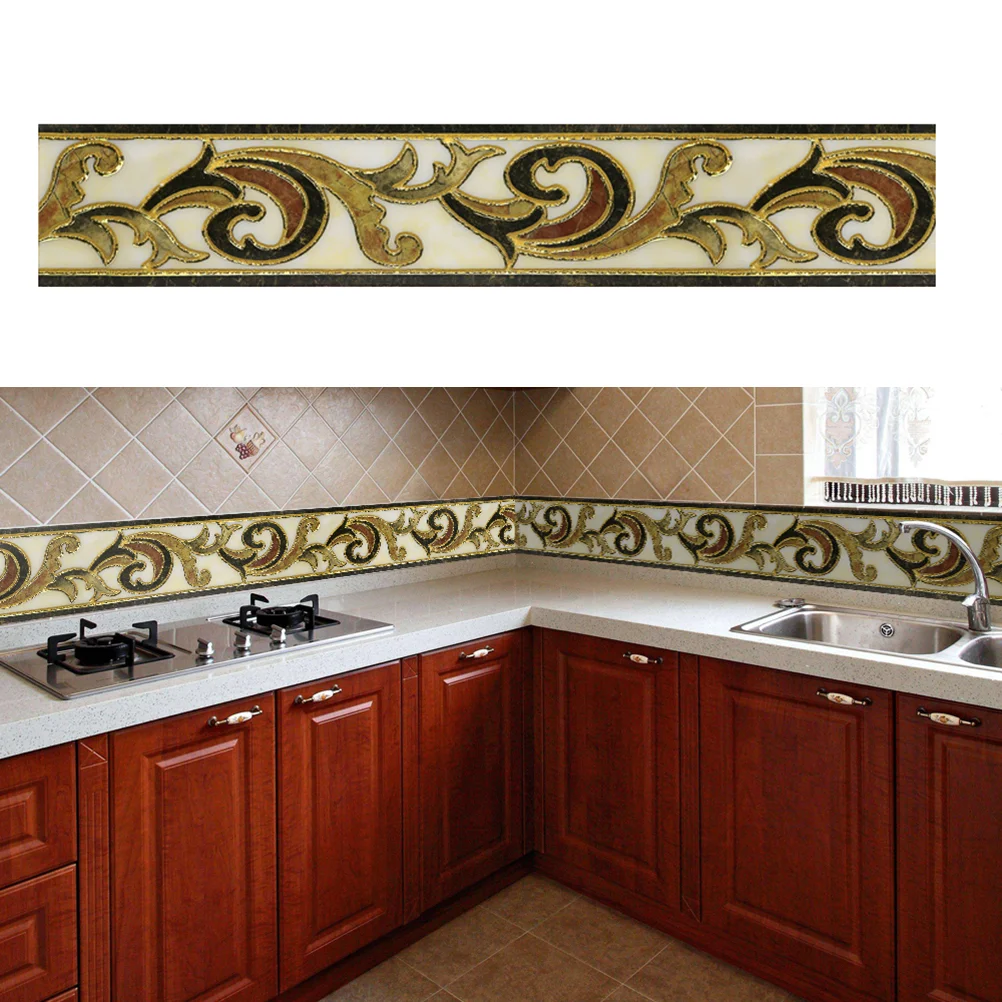 

European Wallpaper Border Sticker Gold-plated Simulation Tiles Waist Wall Sticker Adhesive Wallpaper