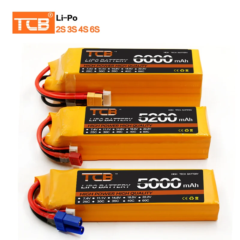 TCB Lipo Battery 2S 4S 6S 11.1V 14.8V 22.2v 50C 60C 100C RC Lipo 1300 1500 2200mah 3300 4000mah 5000mah 6000mah 7000mah RC Parts