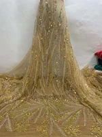 oemg luxury goledn lace fabrics 2022latest high quality 5yardsfrench heavy handmade beaded lace fabric for wedding dress jh0010